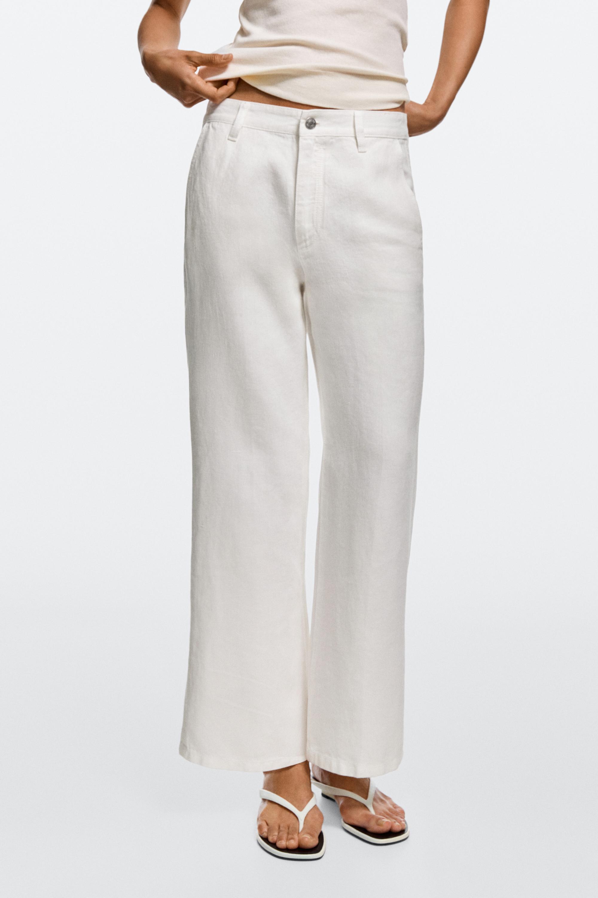 Pantalon flare cropped 100 % lin